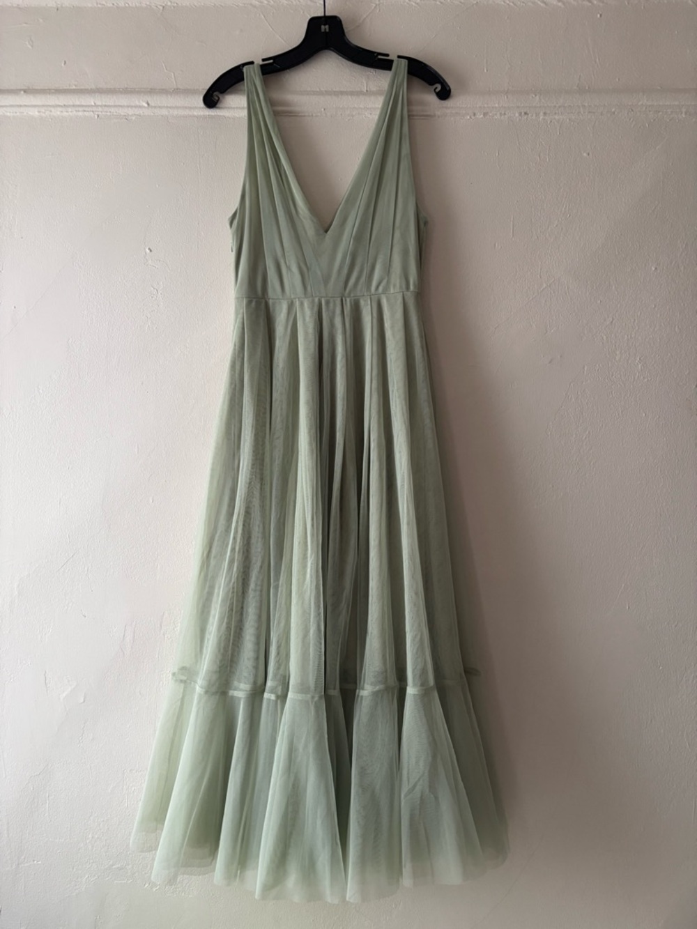 Sage Green V-Neck Tulle Maxi Dress